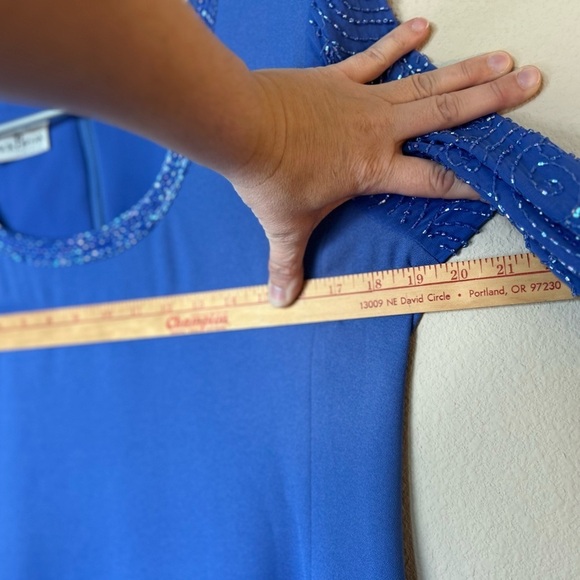 Mother Of The Bride Dress Size Medium Blue Iris Knee Length W Beading Jack Bryan - Picture 12 of 15